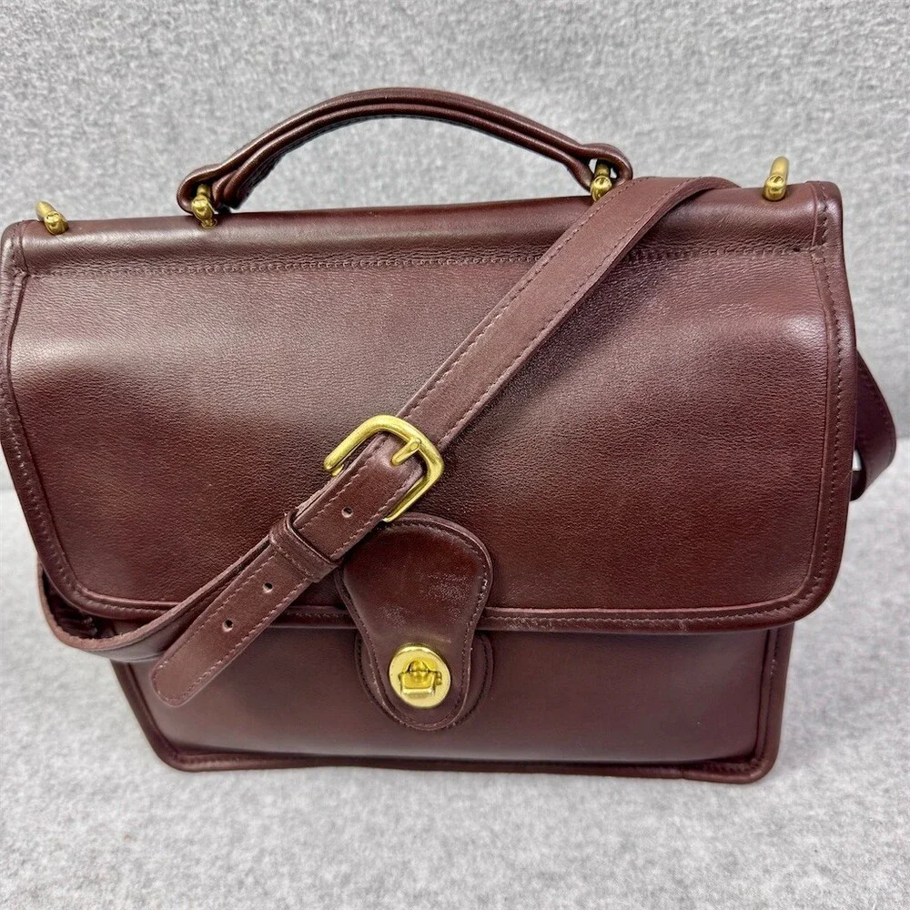 Coach Willis Vintage Crossbody Shoulder Bag Brown Turnlock Medium Top